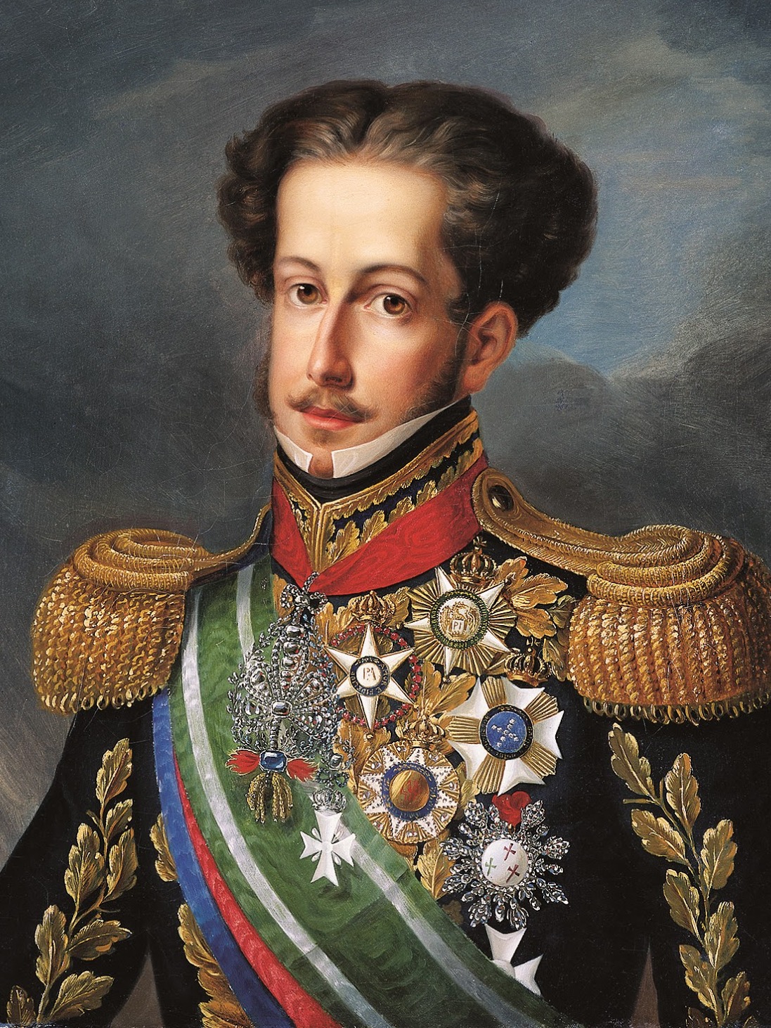 Dom Pedro I ostentando a faixa e a placa da Ordem – Óleo de Simplício Rodrigues de Sá, 1830 (acervo do Museu Imperial, Petrópolis)