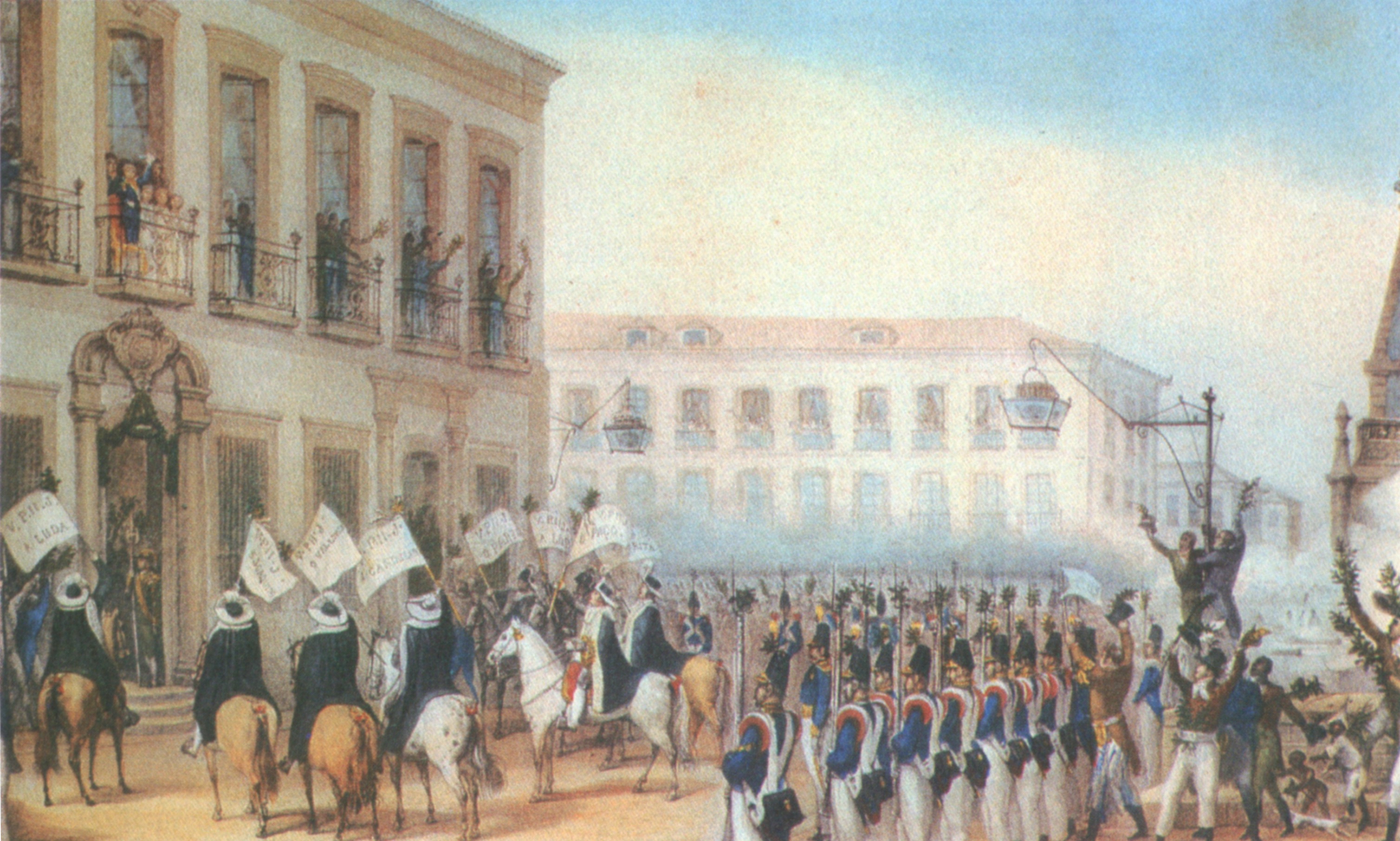 Aclamação do jovem Pedro II como Imperador do Brasil, após a Abdicação de D. Pedro I, a 9 de abril de 1831, por João Baptiste Debret